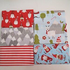 🛒 $9 Cotton Fabric - 5 Christmas Gnome Fat Quarters - Quilt #6